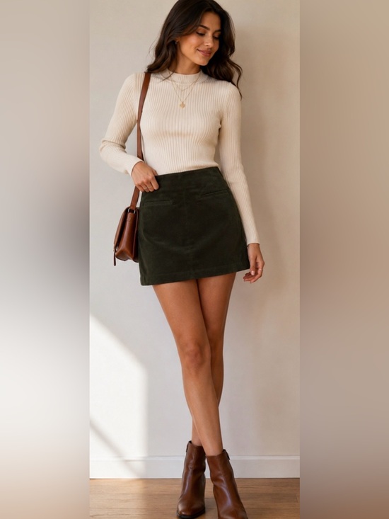 Zara Dresses & Skirts - Zara NWT Dark Green Corduroy Mini Skirt Size L Lined Side Zip Fal
